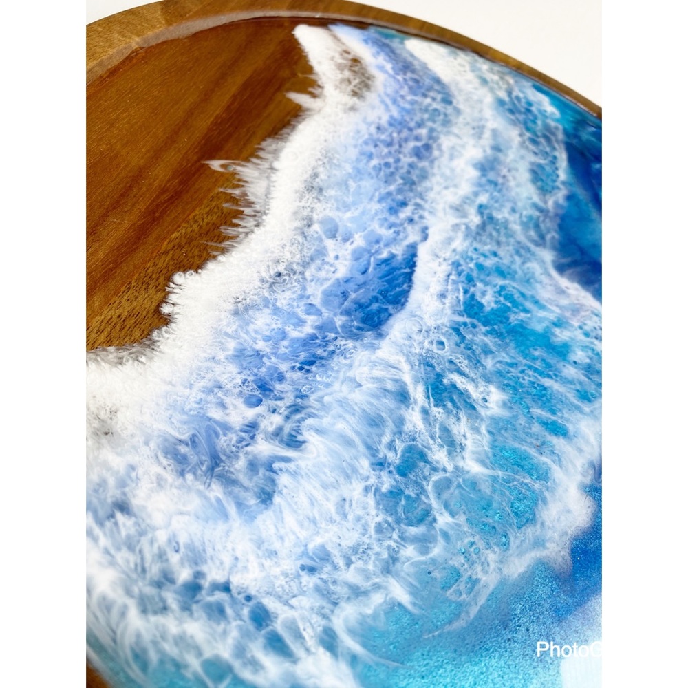 Resin Beach Art Wooden Lazy Susan Functional Decor - Picture 3 of 6